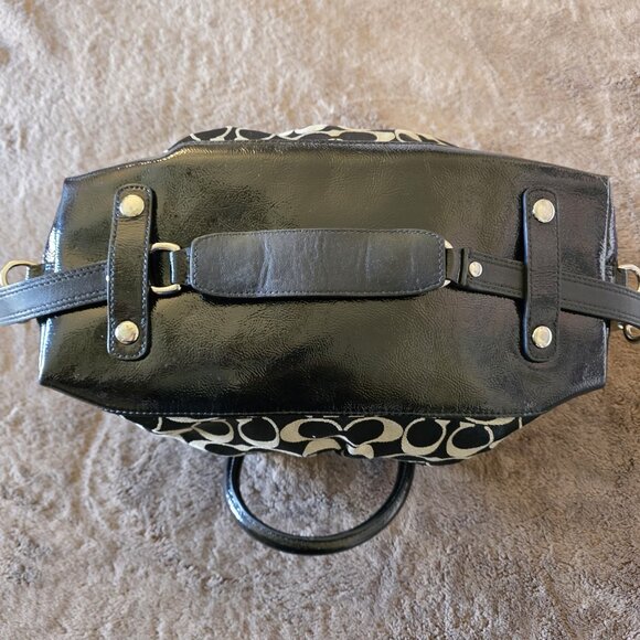 Coach Ashley Black Signature C Patent Leather Satchel F15443 Convertible Bag - Picture 7 of 16